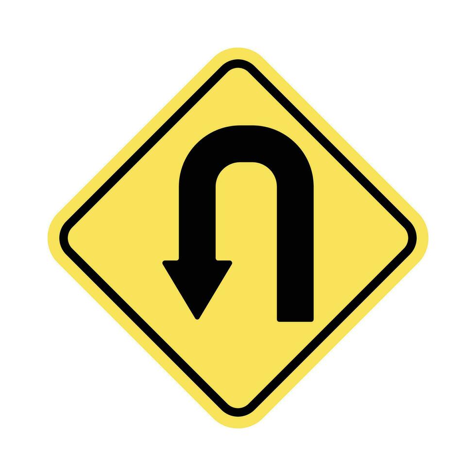 vector traffic sign turning left, road sign. black color design on yellow background