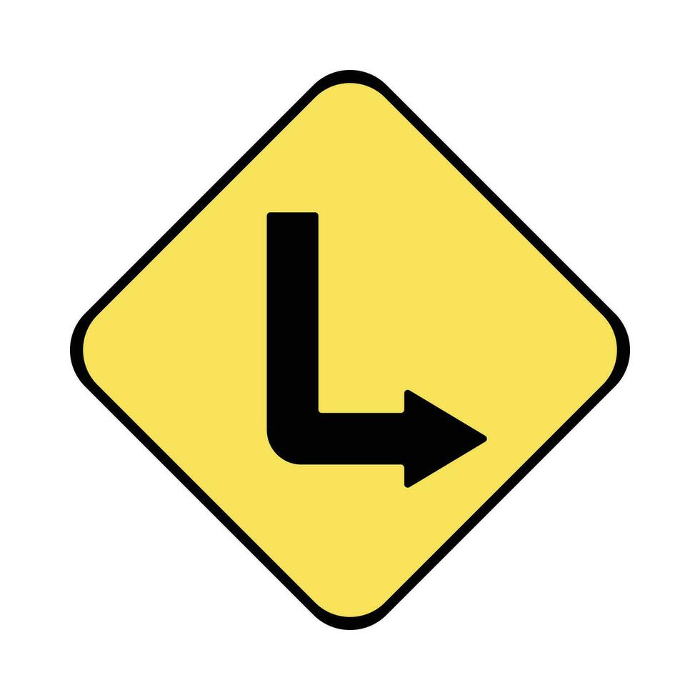 vector tráfico firmar giro bien, la carretera signo. negro color diseño en amarillo antecedentes