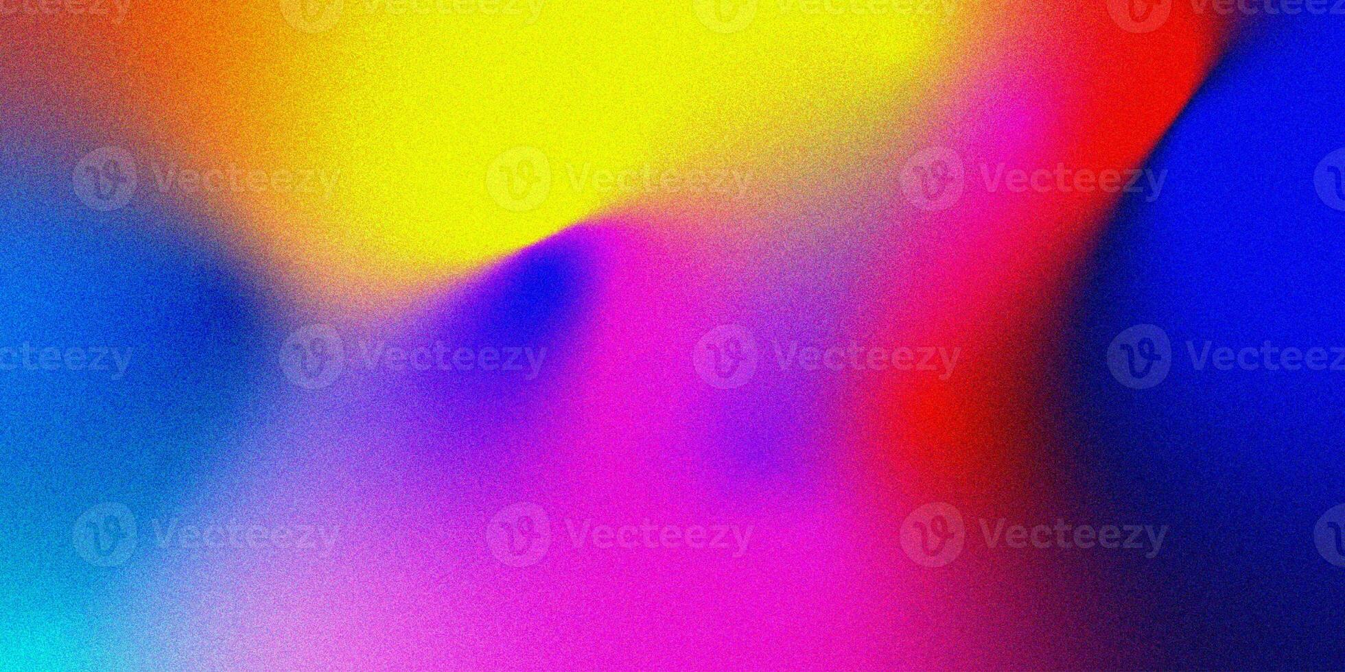 Colorful Vibrant Gradient Background with Grainy Texture Effect for Banner or Poster Design. Iridescent Banner. Multicolor Background with Noise Effect photo