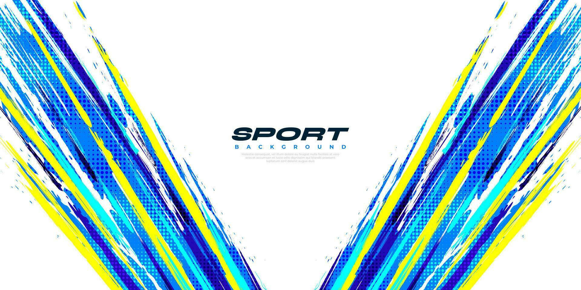Abstract Blue and Yellow Brush Background with Halftone Effect. Sport Background. Brush Stroke Illustration for Banner or Poster. Scratch and Texture Elements For Design vector