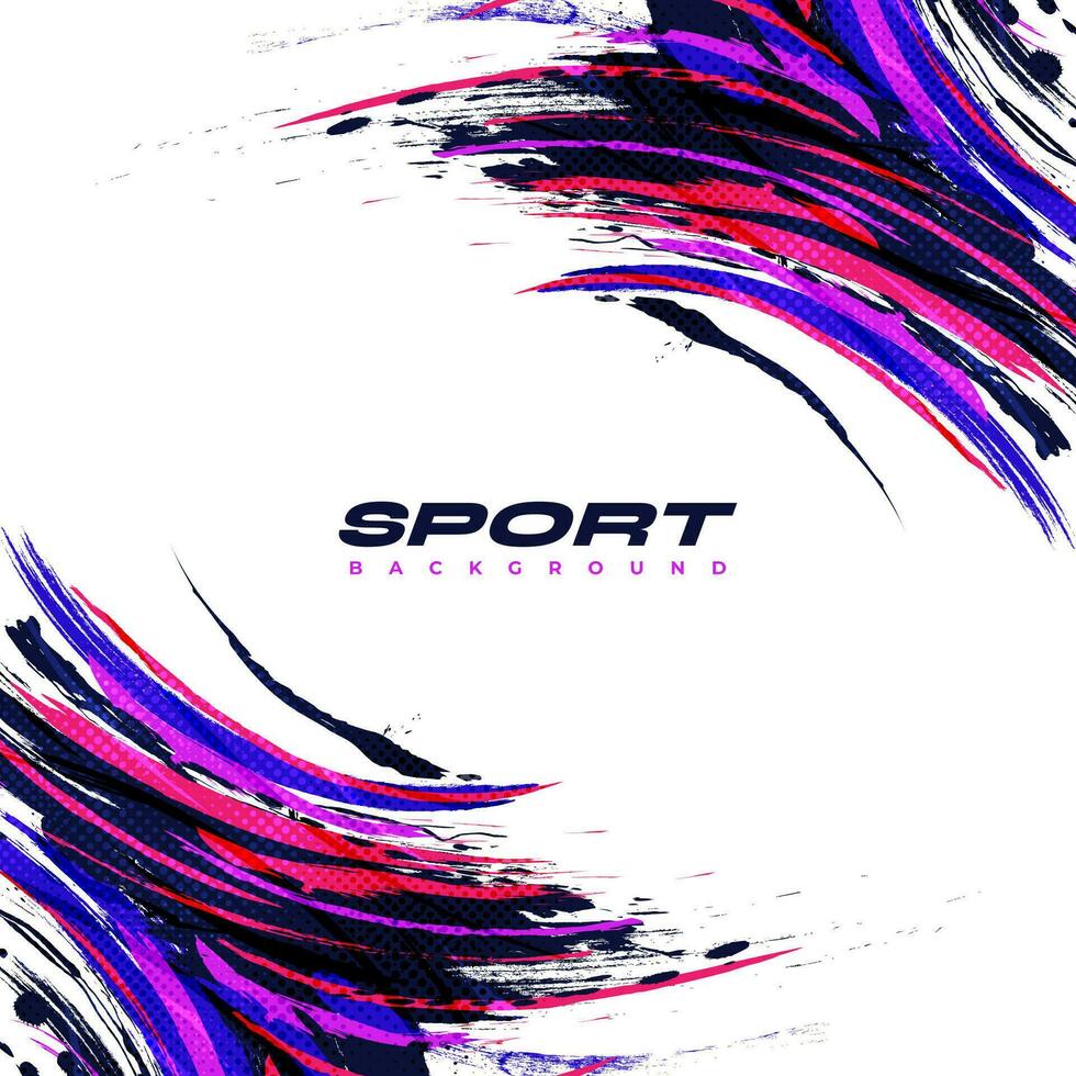 Abstract and Colorful Brush Background with Halftone Effect. Sport Banner. Brush Stroke Illustration. Scratch and Texture Elements For Design vector