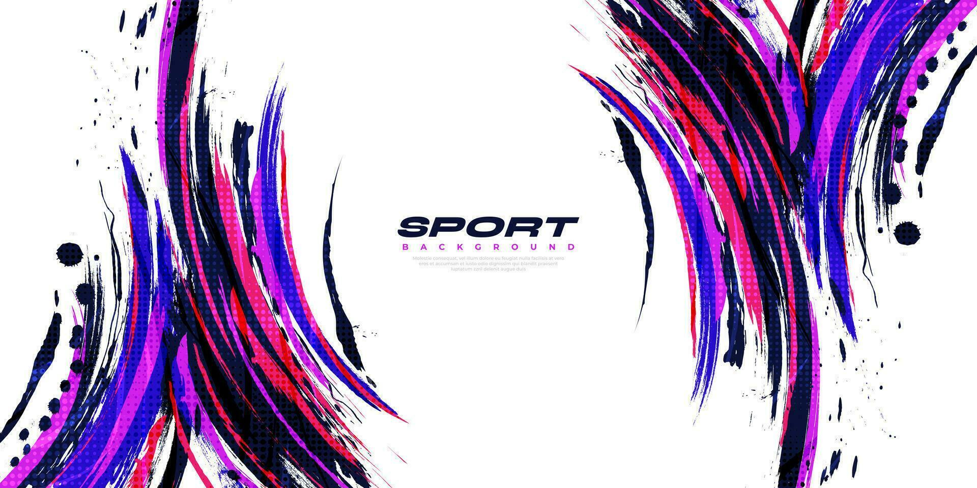 Abstract and Colorful Brush Background with Halftone Effect. Sport Banner. Brush Stroke Illustration. Scratch and Texture Elements For Design vector