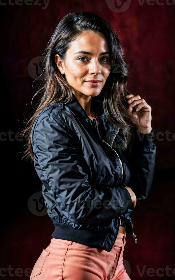 photo of beautiful woman with lighting and backdrop , generative AI