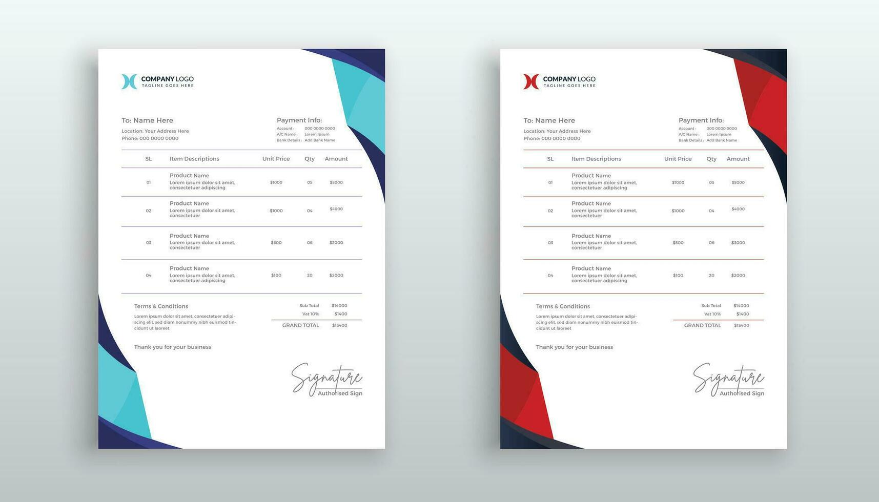 professional creative invoice template design for your business vector