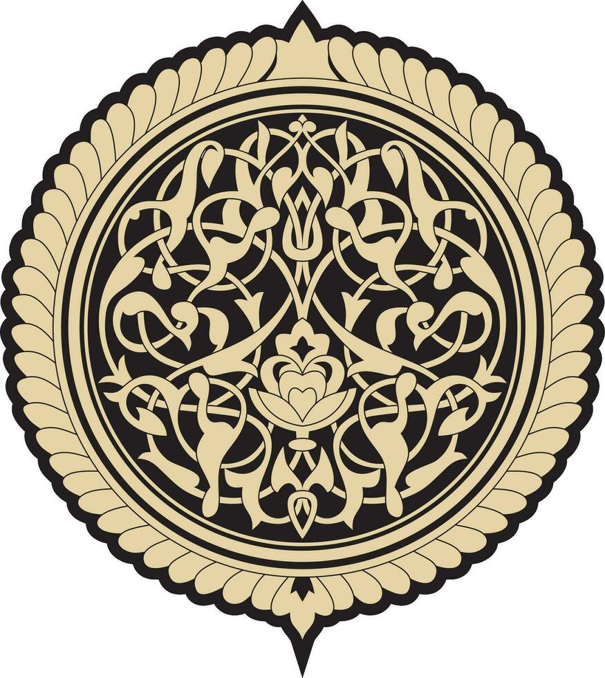 Vector gold and black round Arabic ornament. Muslim patterned medallion