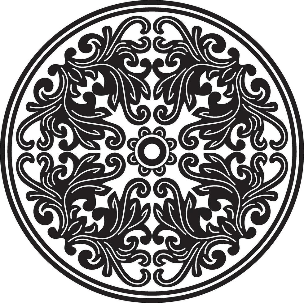 Vector black monochrome round ancient Byzantine ornament. Classical circle of the Eastern Roman Empire, Greece. Pattern motifs of Constantinople