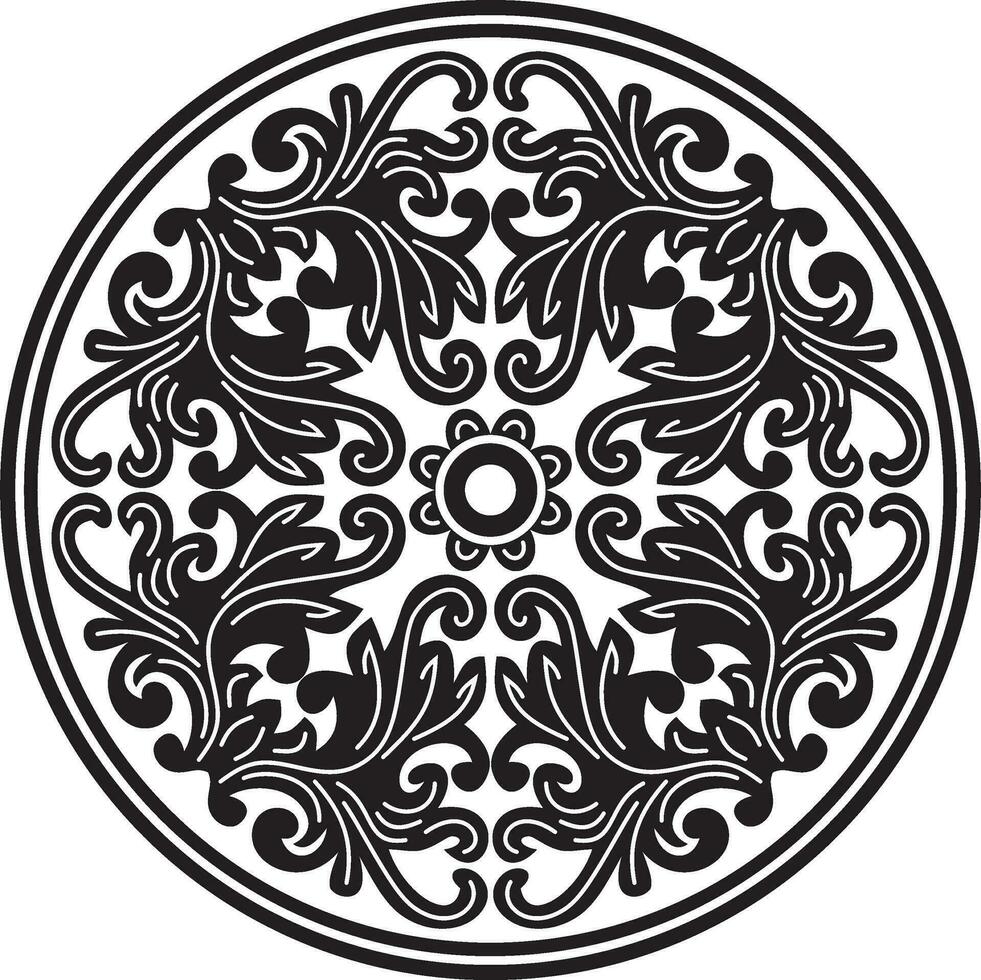 Vector black monochrome round ancient Byzantine ornament. Classical circle of the Eastern Roman Empire, Greece. Pattern motifs of Constantinople