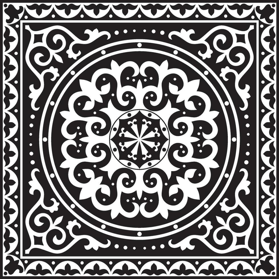 vector negro monocromo cuadrado kazakh nacional ornamento. étnico modelo de el pueblos de el genial estepa, .mongoles, kirguís, kalmyks, entierros