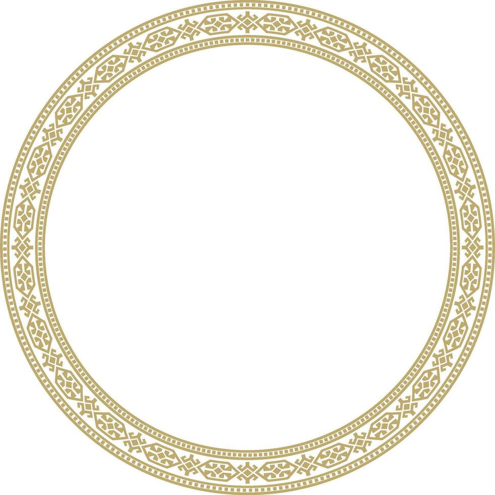 Vector golden round Kazakh national ornament. Ethnic pattern of the peoples of the Great Steppe, Mongols, Kyrgyz, Kalmyks, .Buryats. circle, frame border