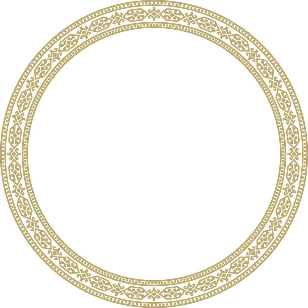 Vector golden round Kazakh national ornament. Ethnic pattern of the peoples of the Great Steppe, Mongols, Kyrgyz, Kalmyks, .Buryats. circle, frame border