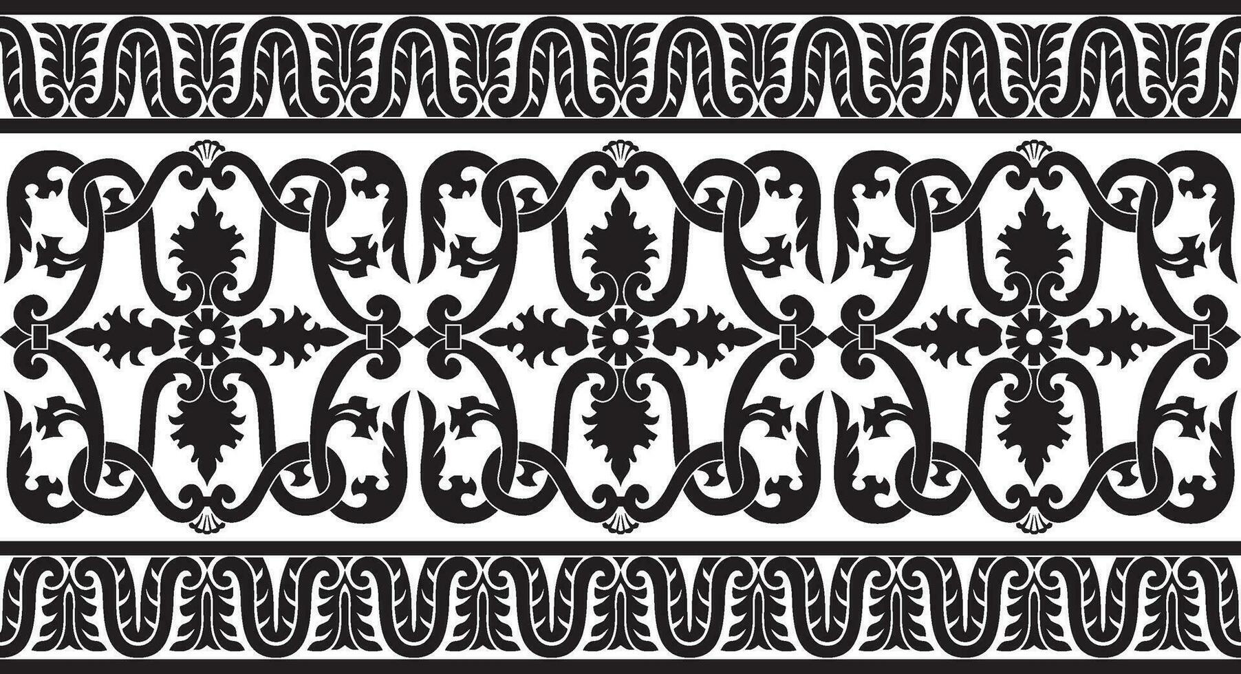 Vector monochrome black seamless classic renaissance ornament. Endless european border, revival style frame