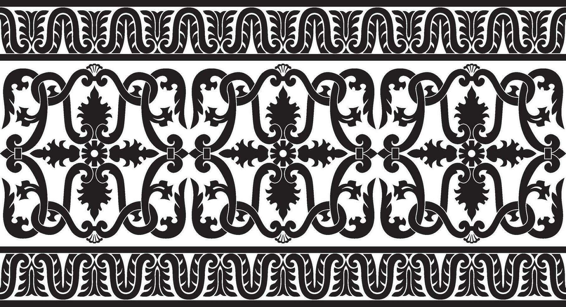 Vector monochrome black seamless classic renaissance ornament. Endless european border, revival style frame