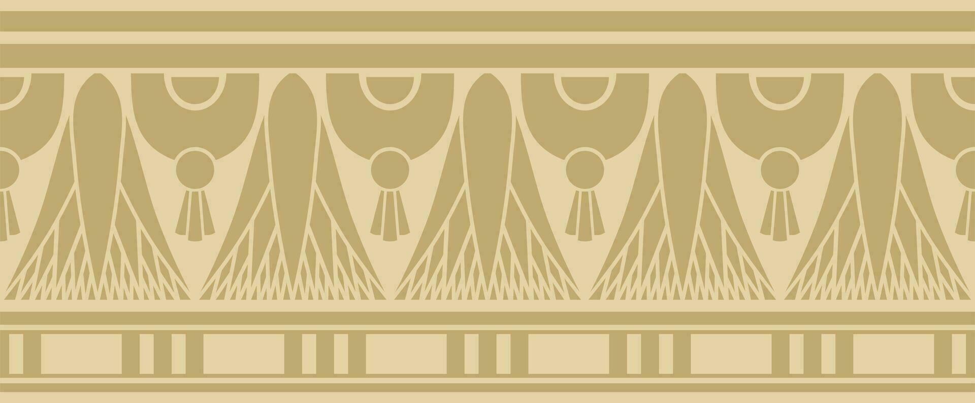 Vector golden seamless Egyptian border. Endless ornament of Ancient Africa. Pattern of lotus flowers and sun