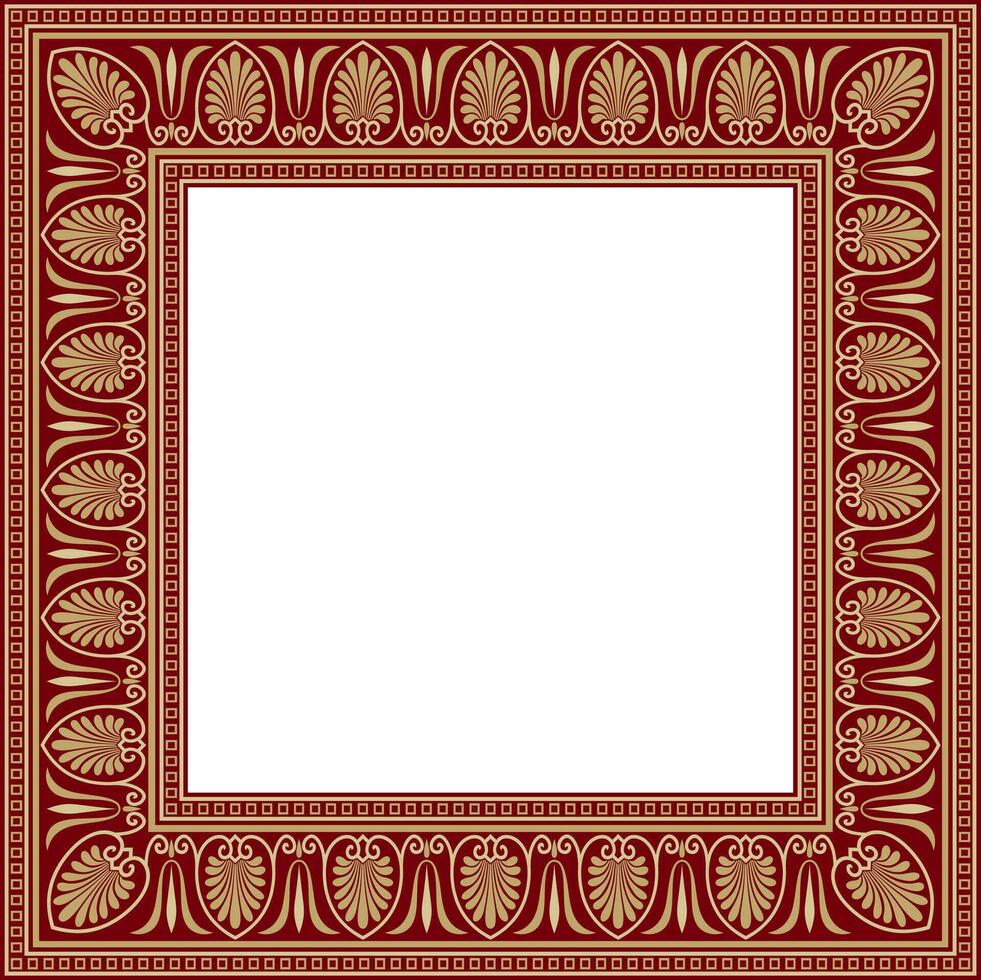 Vector gold and red square classical Greek ornament. European ornament. Border, frame Ancient Greece, Roman Empire