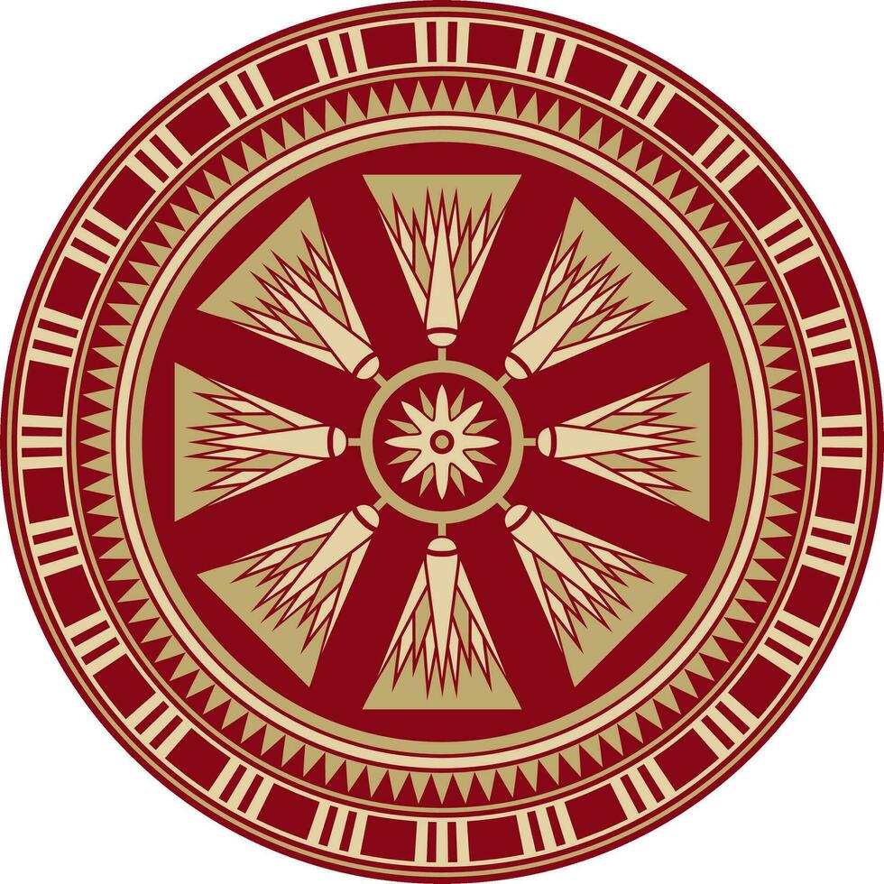 Vector round golden with red Egyptian ornament. Endless circle border, ancient Egypt frame