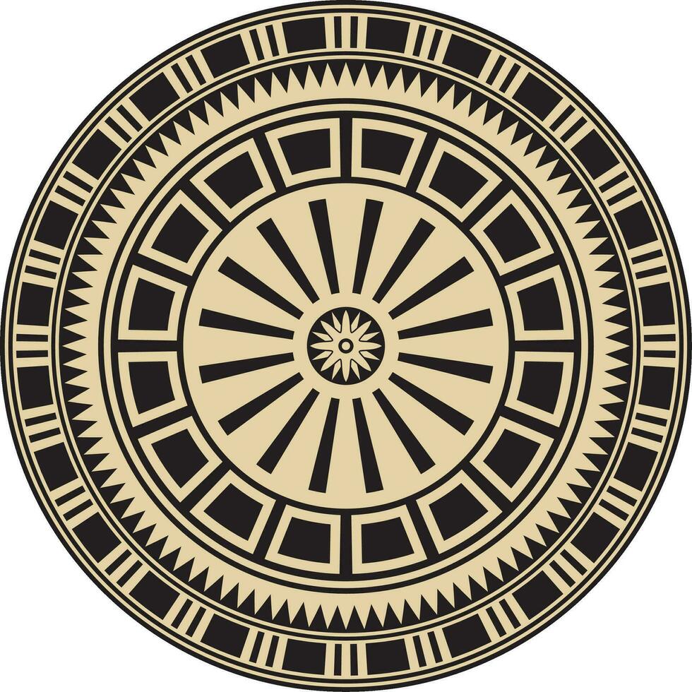 Vector golden and black round Egyptian ornament. Endless Circle, Ring of Ancient Egypt. Geometric African frame
