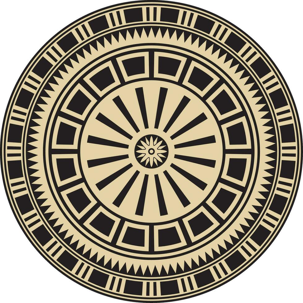 Vector golden and black round Egyptian ornament. Endless Circle, Ring of Ancient Egypt. Geometric African frame