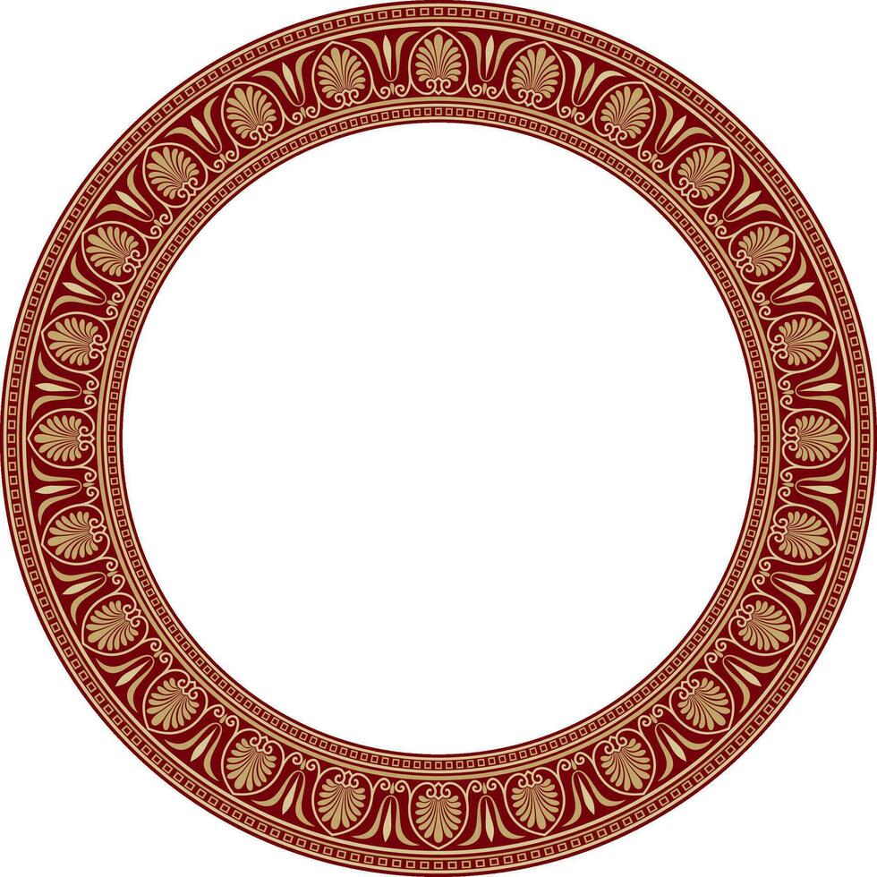 Vector gold and red round classical Greek ornament. European ornament. Border, frame, circle, ring Ancient Greece, Roman Empire
