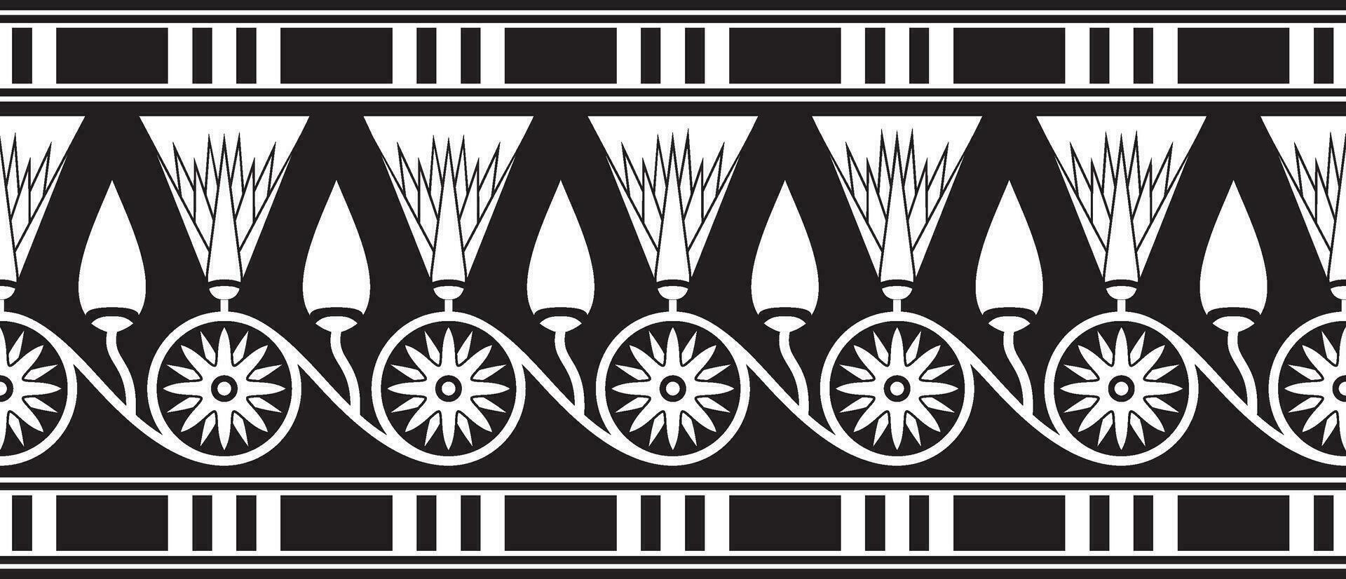 Vector seamless black monochrome Egyptian ornament. Endless border, ancient Egypt frame