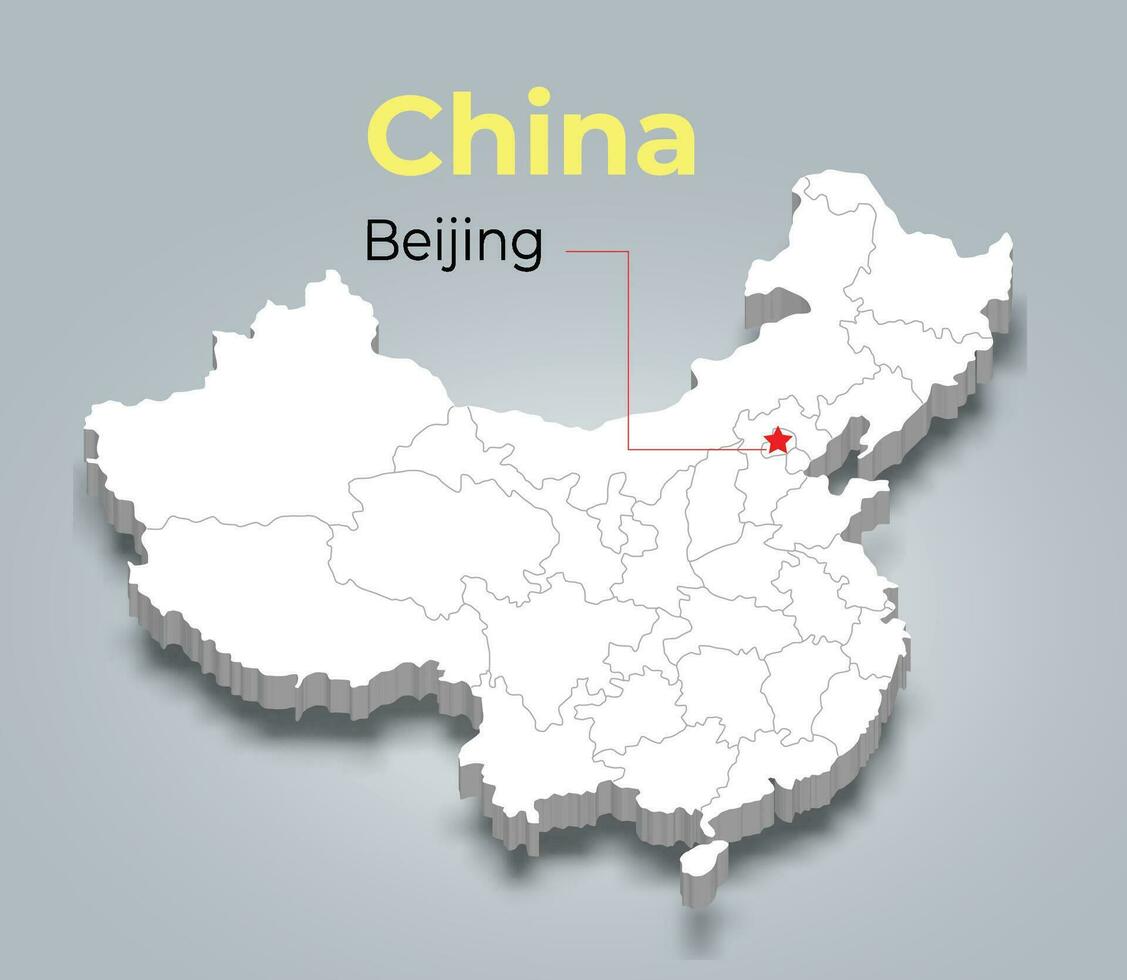 China 3d map with borders of regions vector