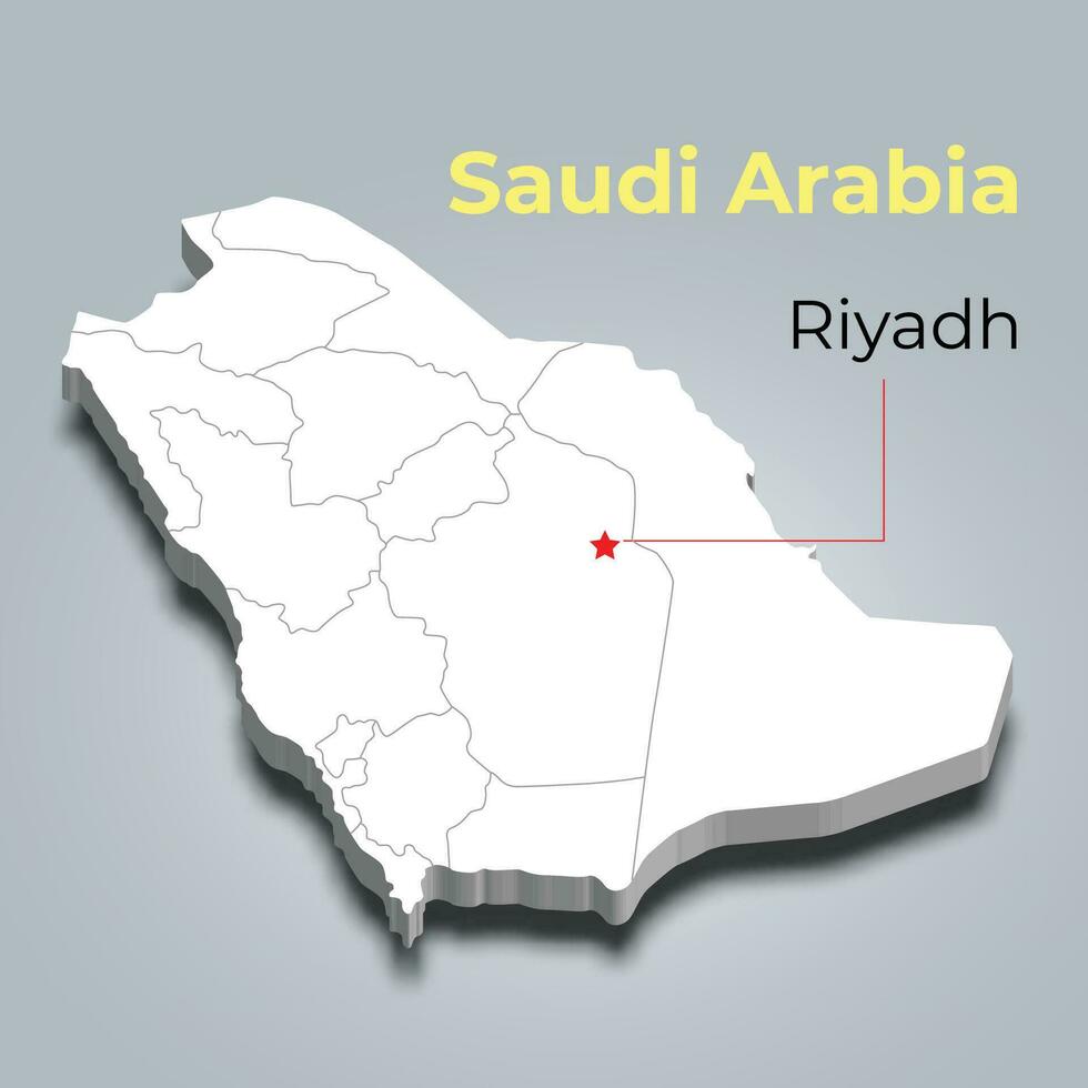 saudi arabia 3d mapa con fronteras de regiones vector