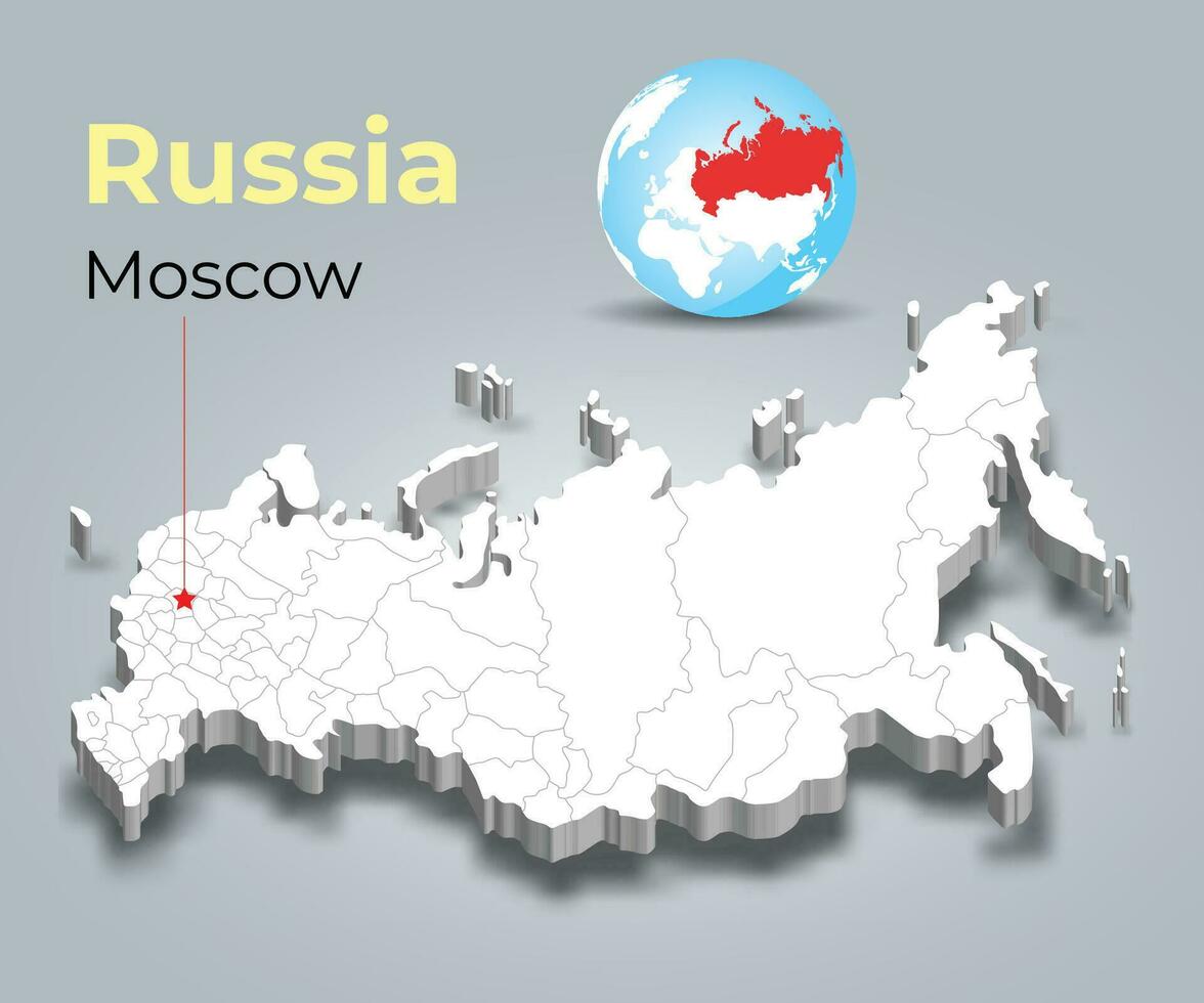 Rusia 3d mapa con fronteras de regiones vector