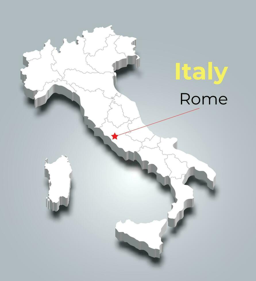 Italia 3d mapa con fronteras de regiones vector