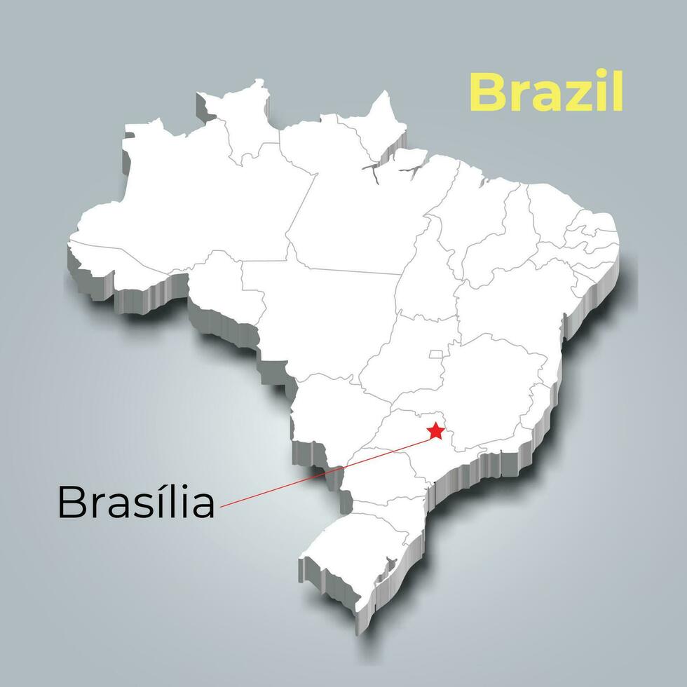 Brazil 3d map with borders of regions vector