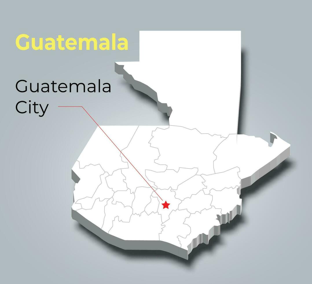 Guatemala 3d map with borders of regions vector