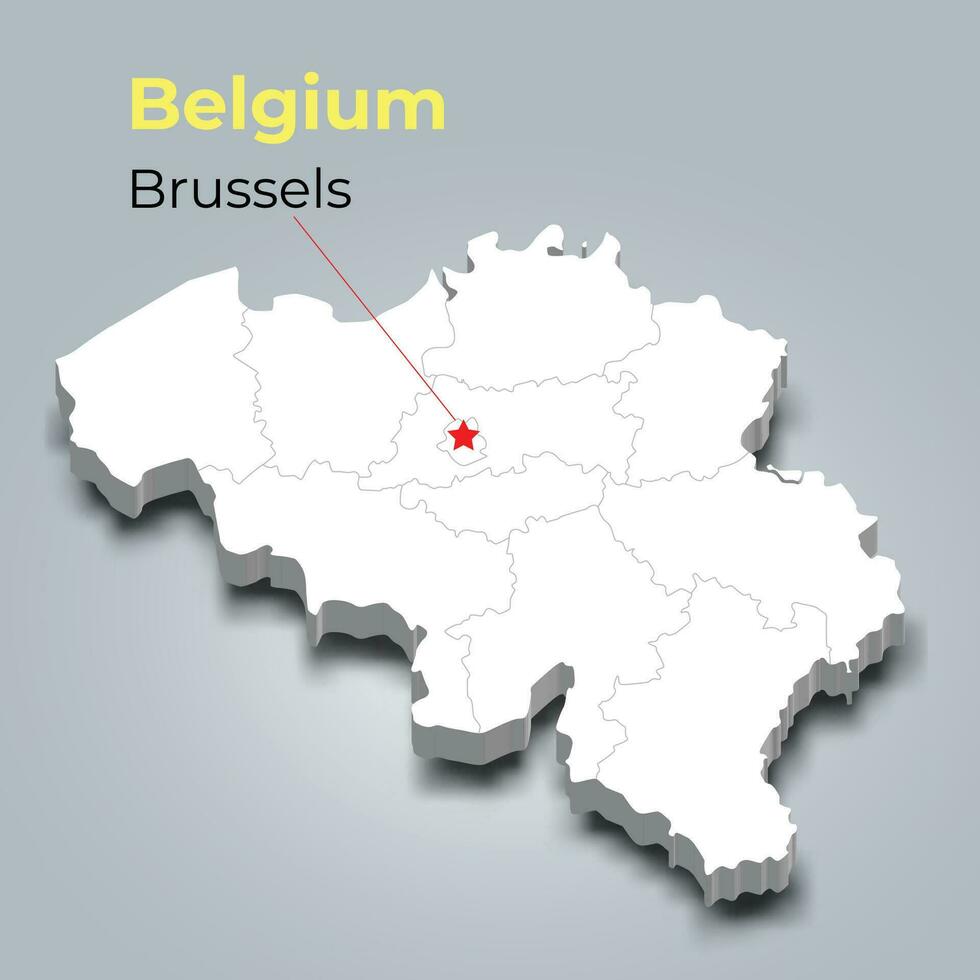 Belgium 3d map with borders of regions vector