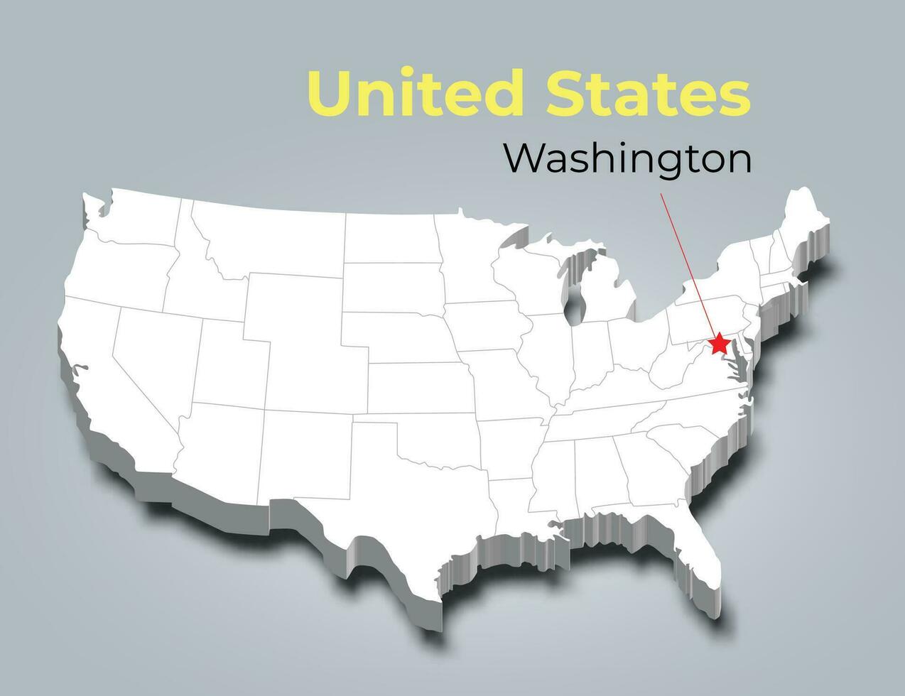 unido estados 3d mapa con fronteras de regiones vector