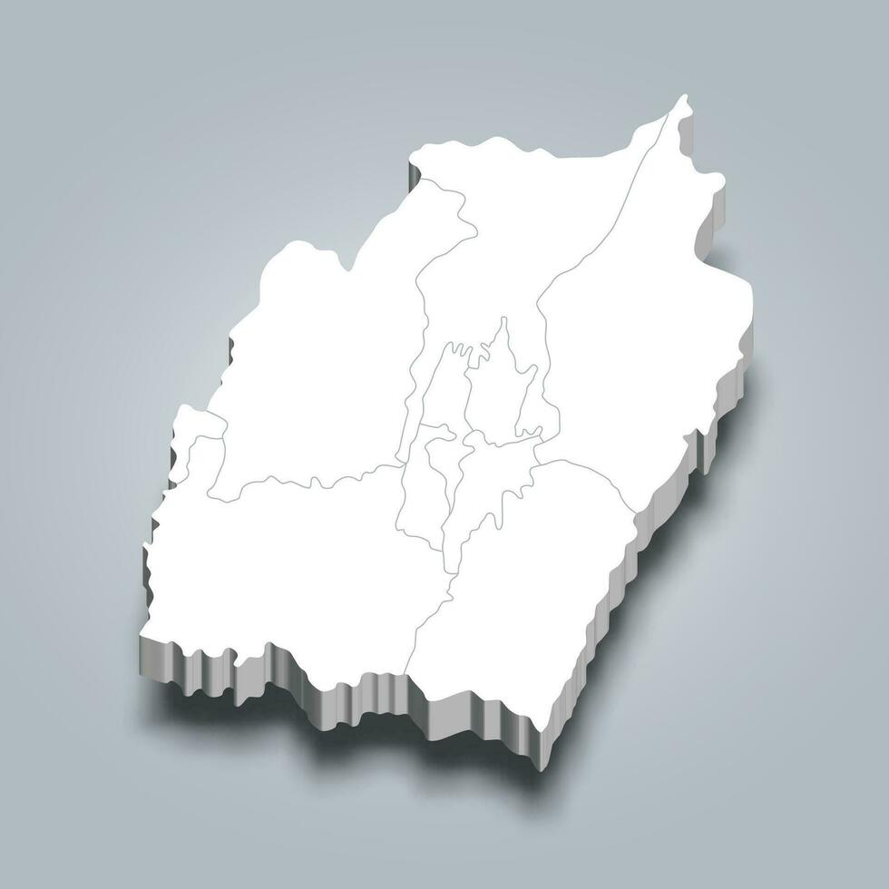 Manipur 3d district map is a state of India vector