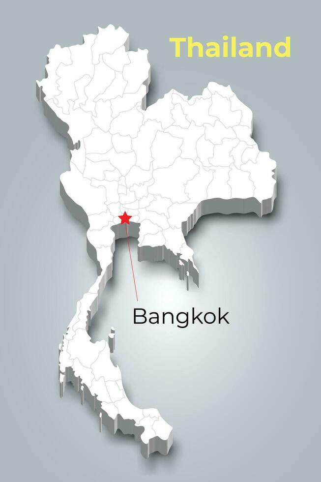 Tailandia 3d mapa con fronteras de regiones vector