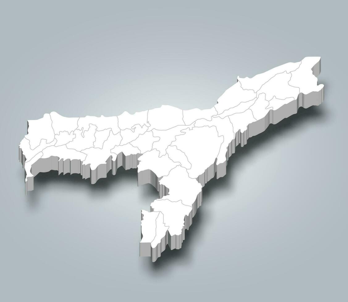 Assam 3d district map is a state of India vector
