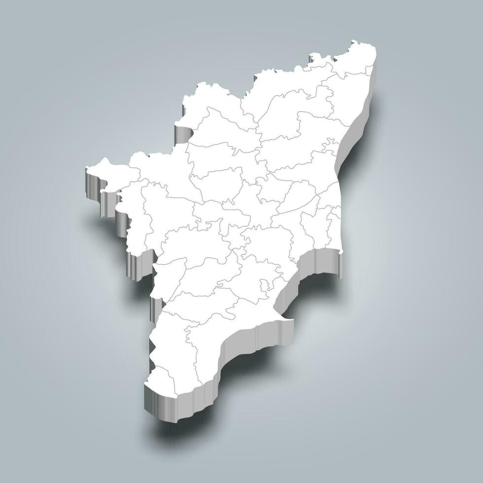 tamil nadu 3d distrito mapa es un estado de India vector