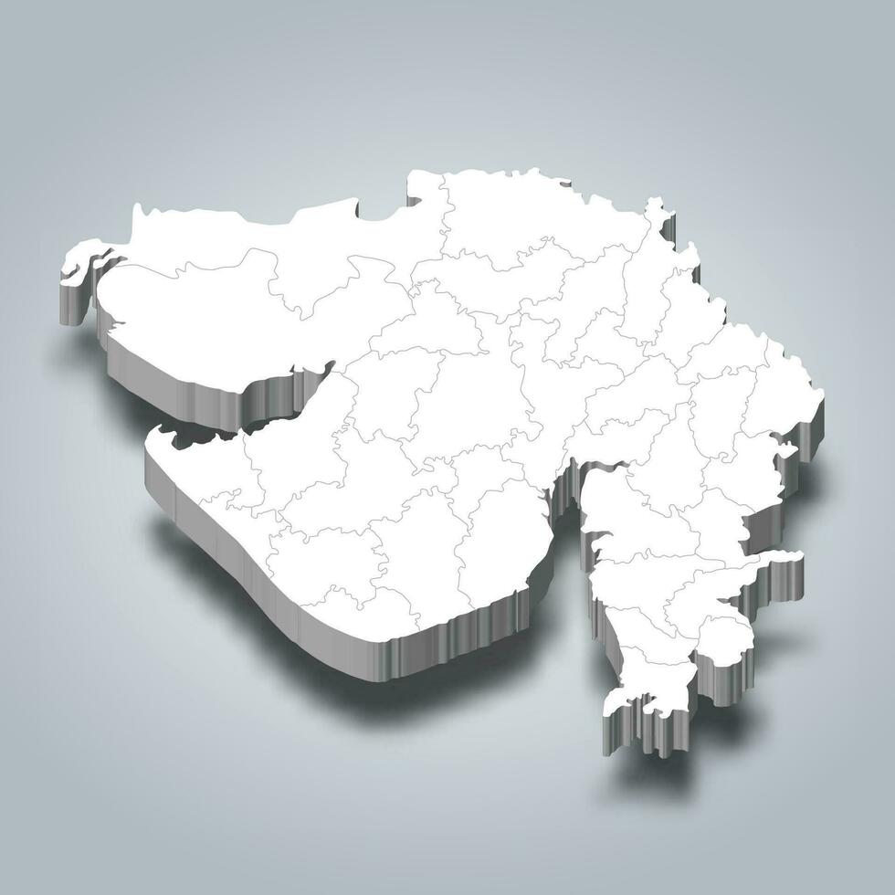 Gujarat 3d district map is a state of India vector
