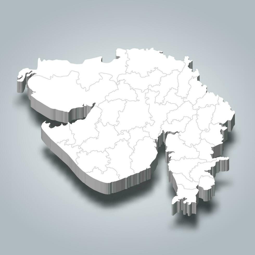 gujarat 3d distrito mapa es un estado de India vector