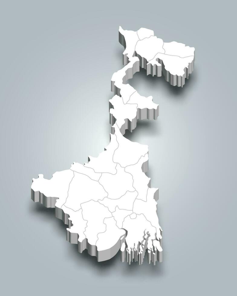 West Bengal 3d district map is a state of India vector