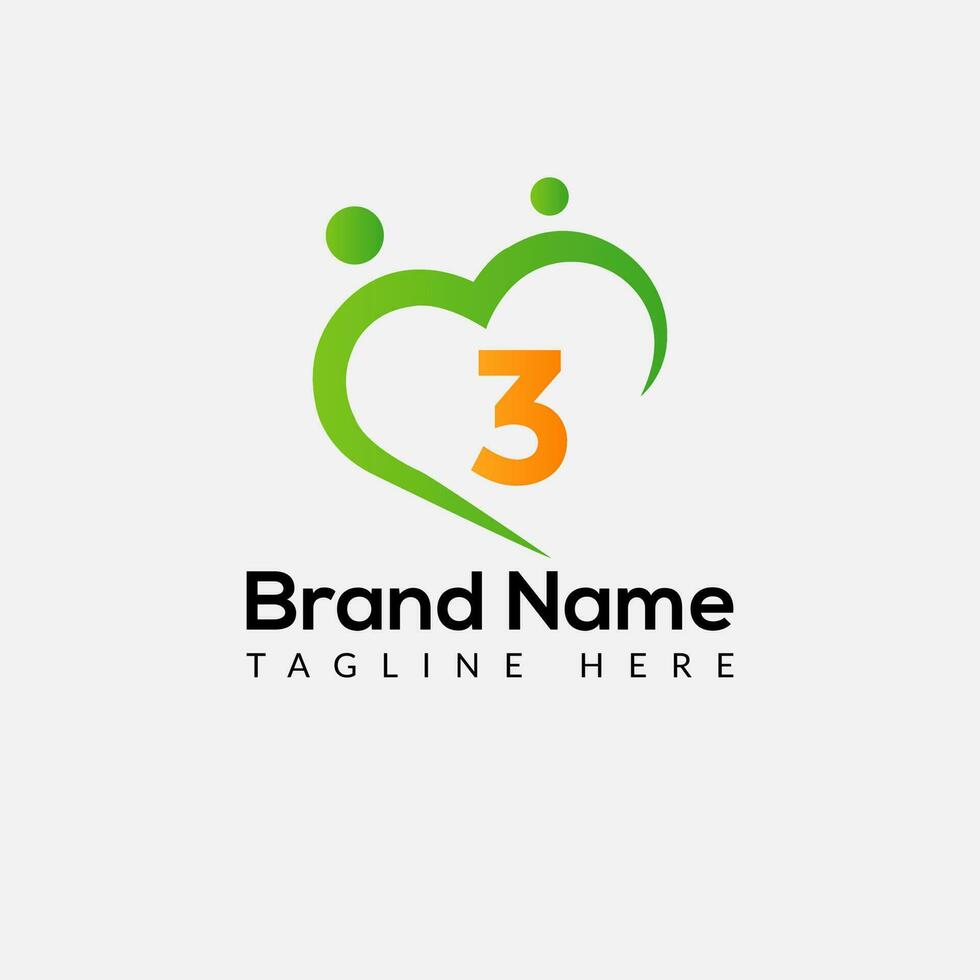 Health Logo on Letter 3 Sign. Health Icon with Logotype Concept vector