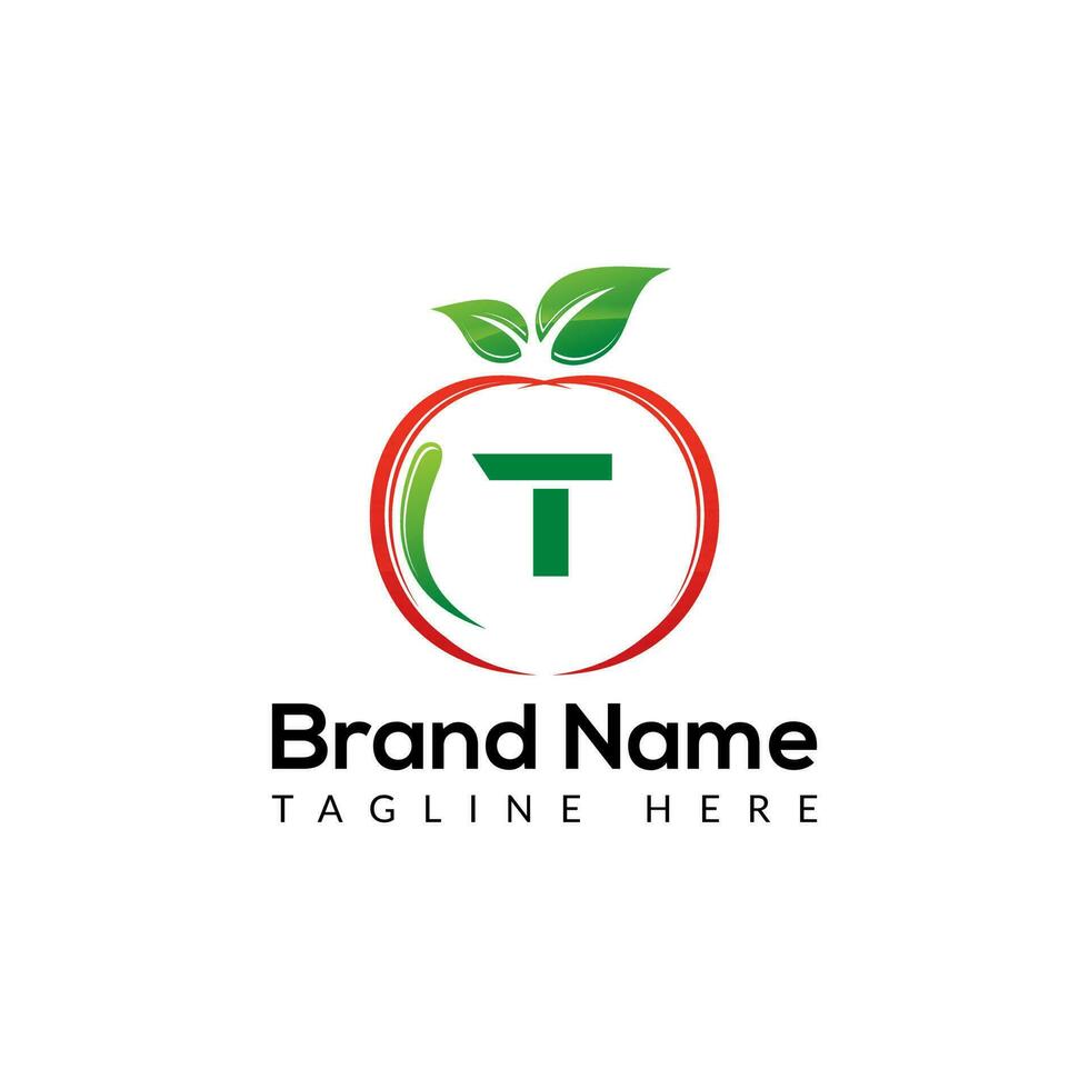 Apple Logo on Letter T Sign. Apple Icon with Logotype Concept vector