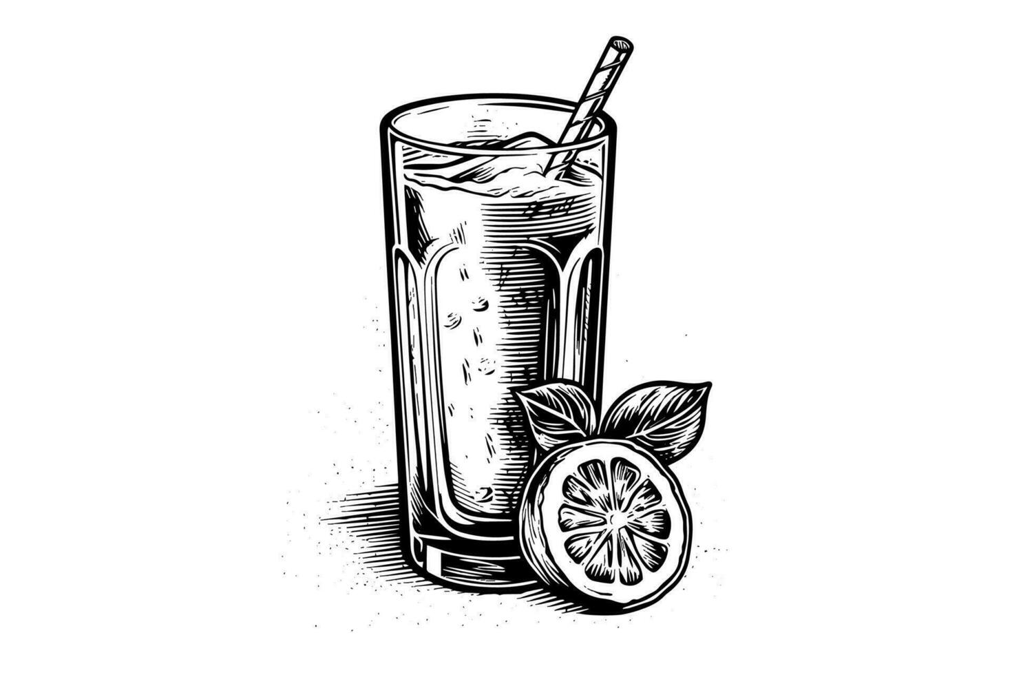 Drink lemonade with lemon and mint hand drawn engraving style vector illustration