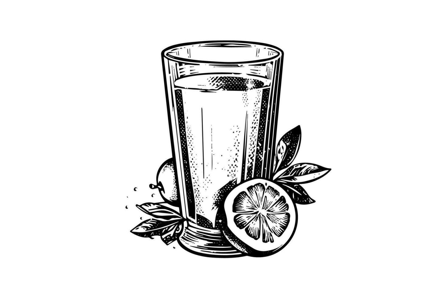 Drink lemonade with lemon and mint hand drawn engraving style vector illustration