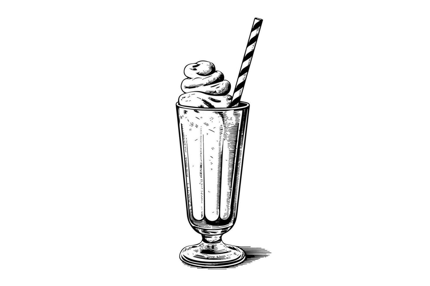 Chocolate milk shake sketch engraving vector illustration. Black and white isolated composition.