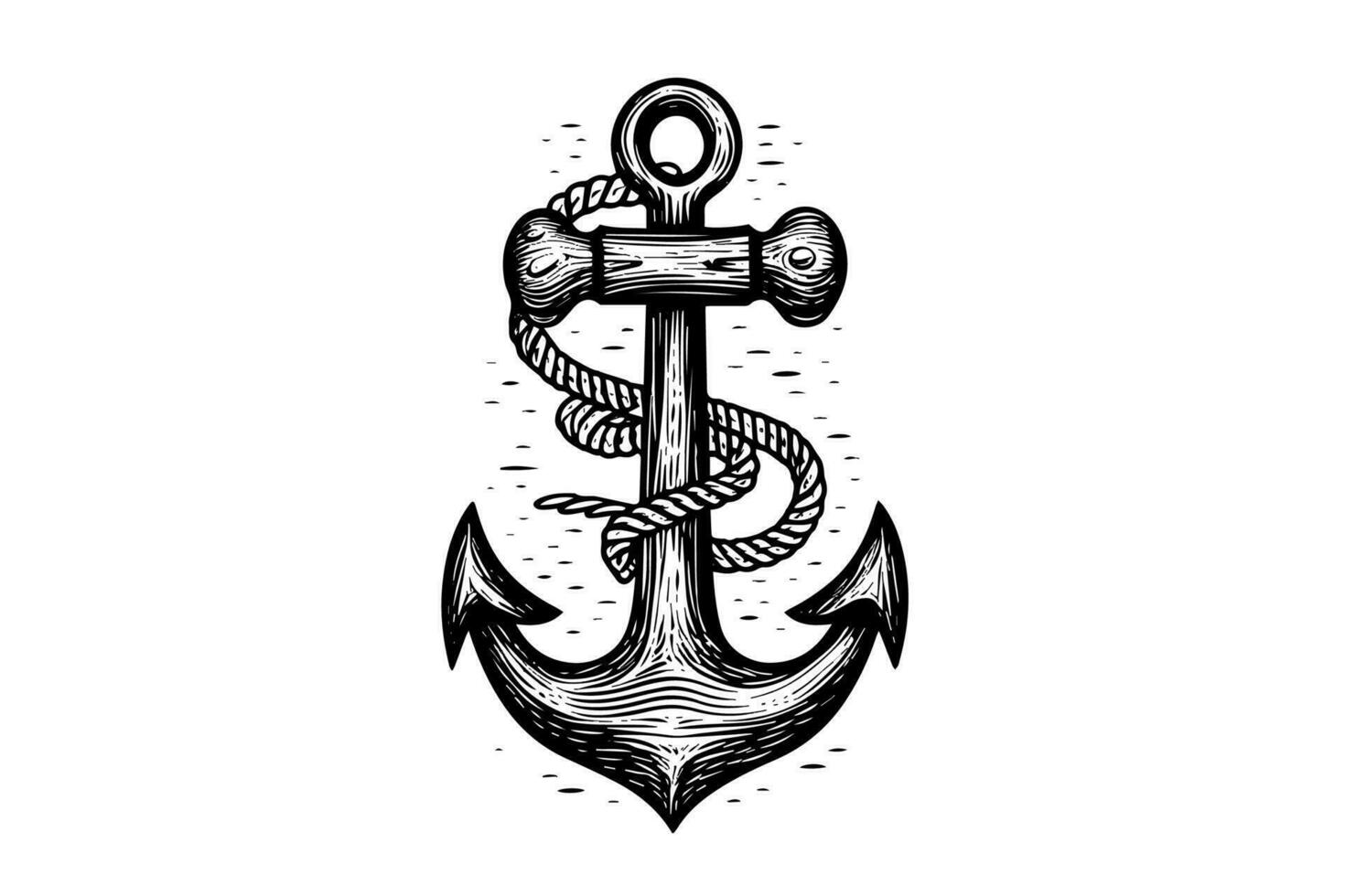 Ship sea anchor and rope in vintage engraving style. Sketch hand drawn vector illustration.