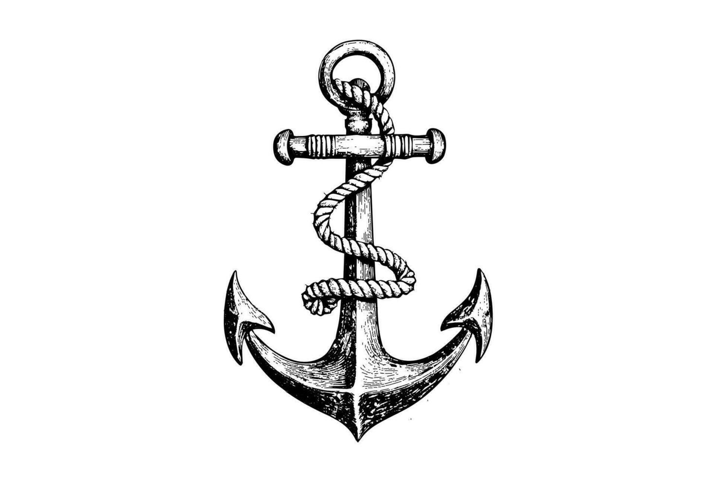 Ship anchor and rope in vintage engraving style. Sketch hand drawn vector illustration.