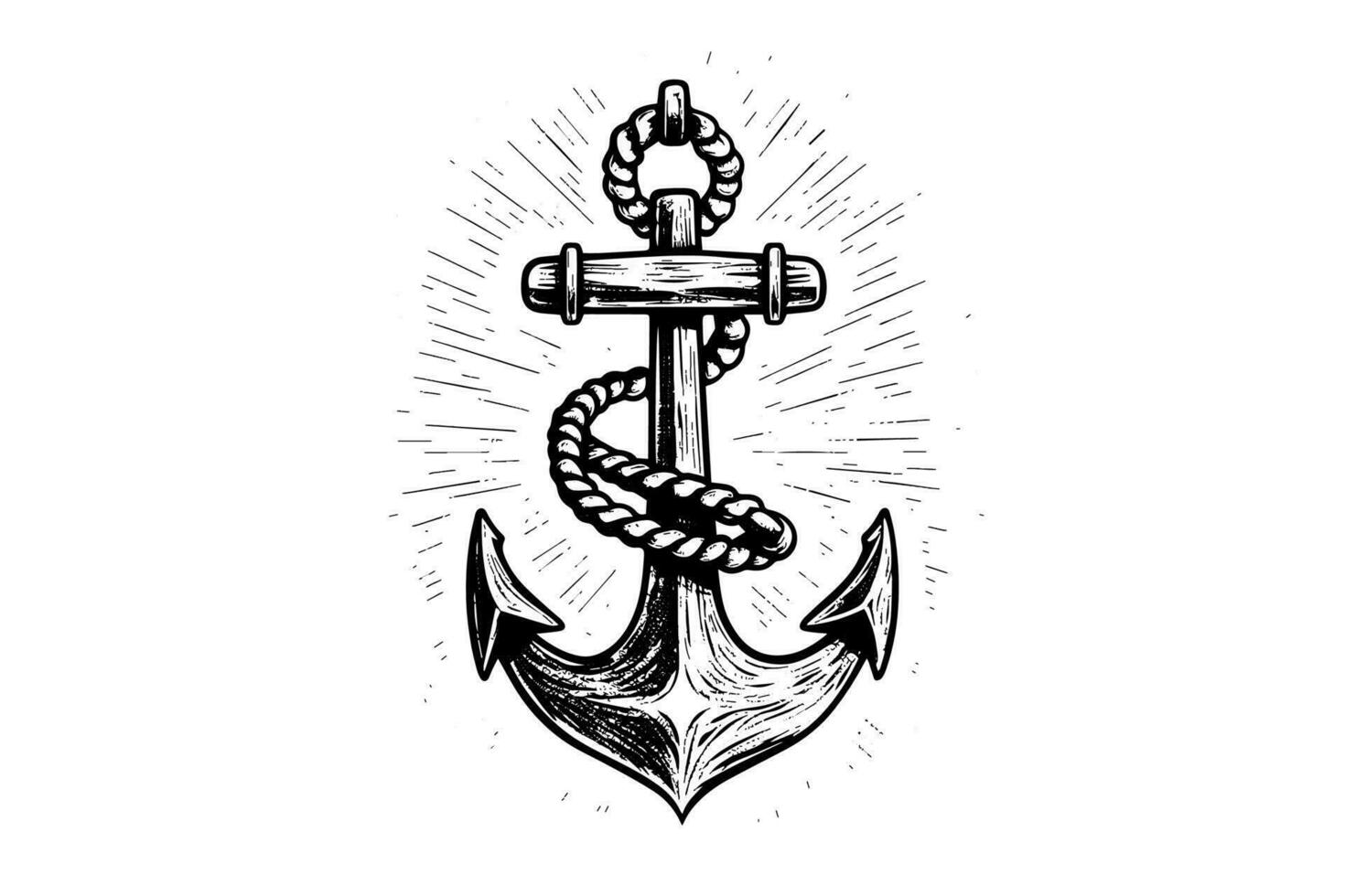 Ship sea anchor and rope in vintage engraving style. Sketch hand drawn vector illustration.