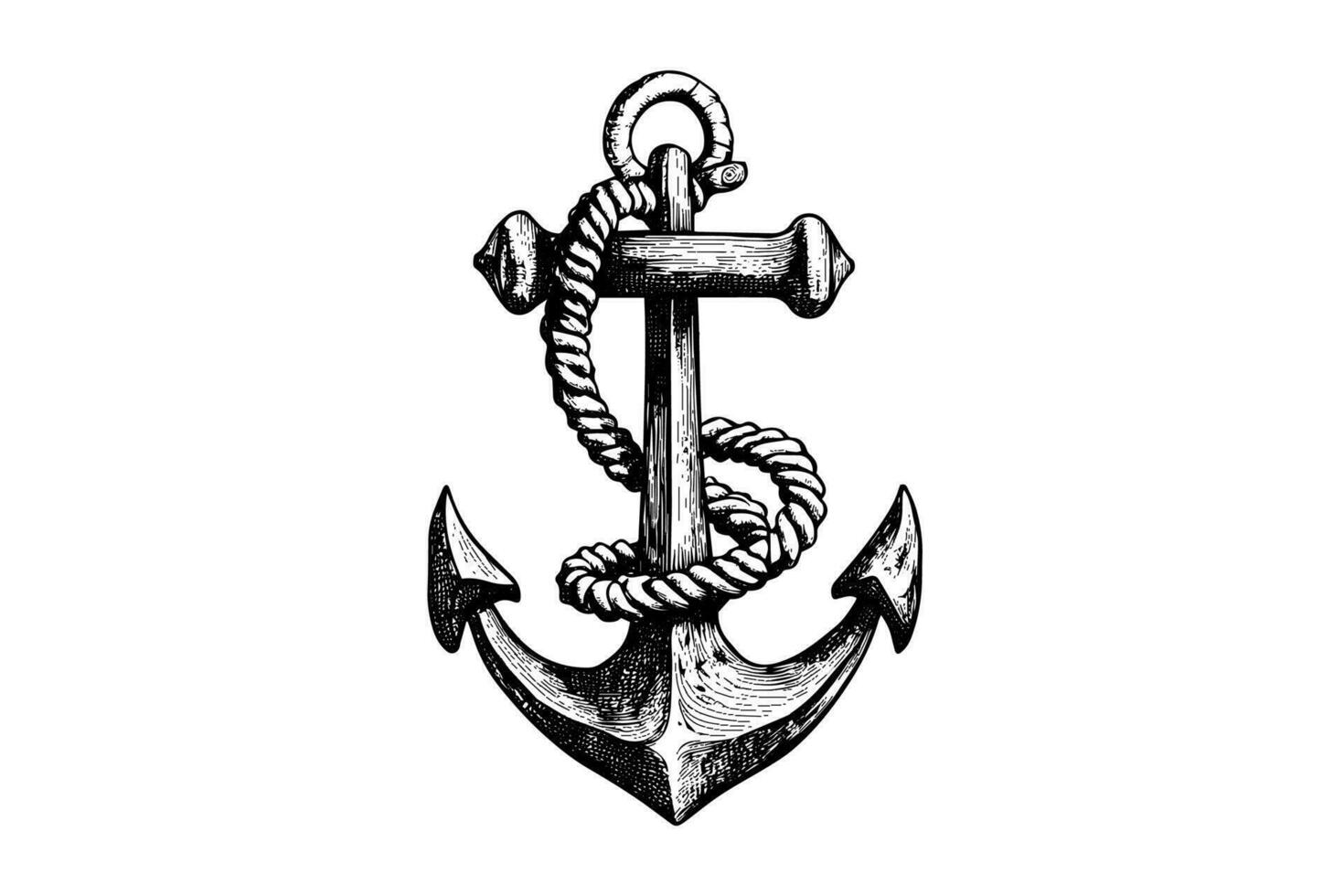 Ship anchor and rope in vintage engraving style. Sketch hand drawn vector illustration.