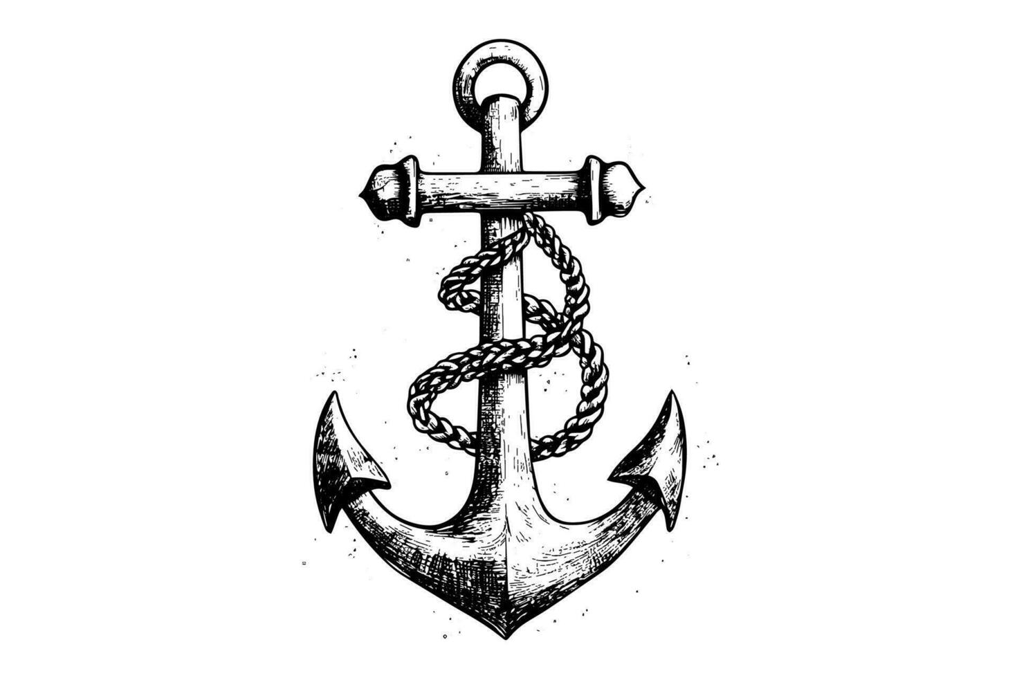 Ship sea anchor and rope in vintage engraving style. Sketch hand drawn vector illustration.