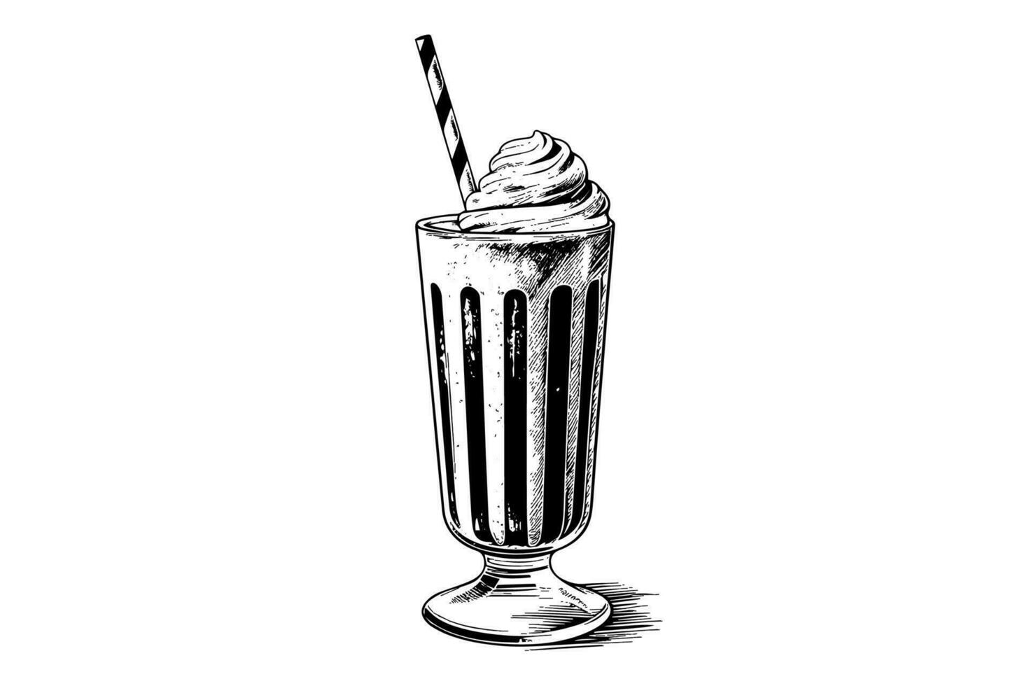 Chocolate milk shake sketch engraving vector illustration. Black and white isolated composition.