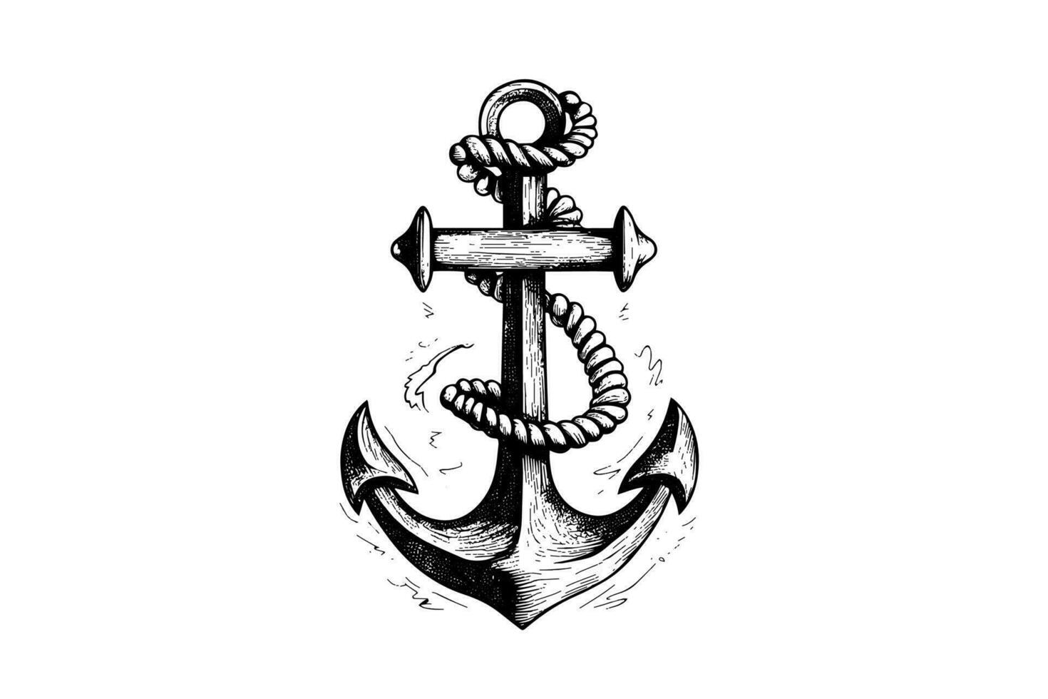 Ship sea anchor and rope in vintage engraving style. Sketch hand drawn vector illustration.